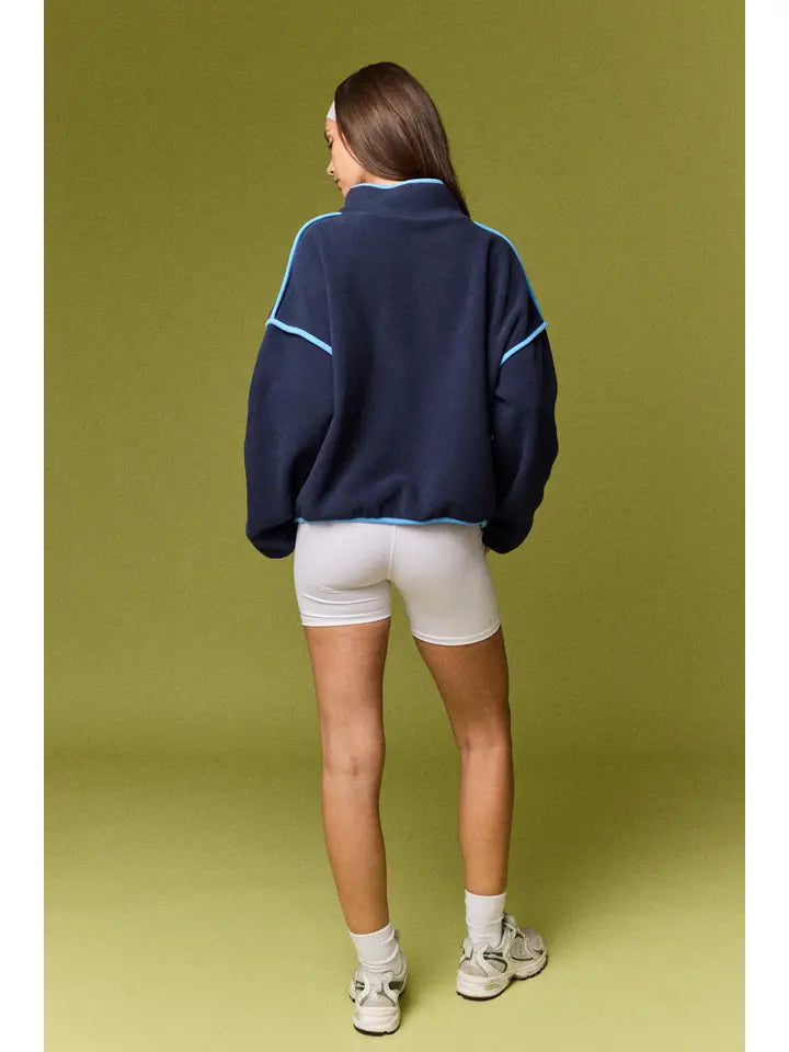 Brooke Varsity Fleece Pullover- Navy