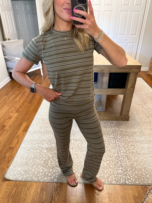 Bea Olive Striped Baby Tee Set