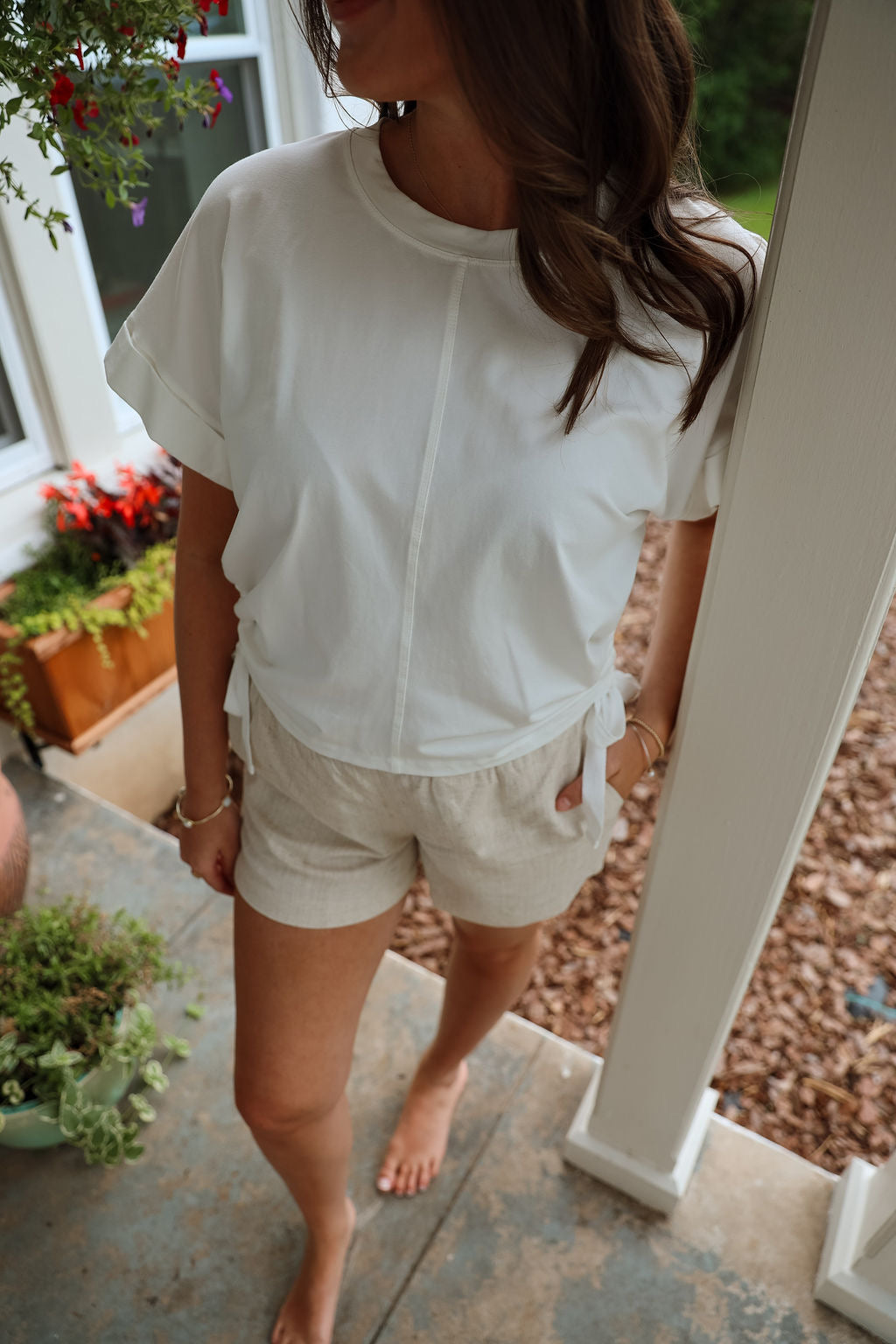 Off White Side Scrunch Top