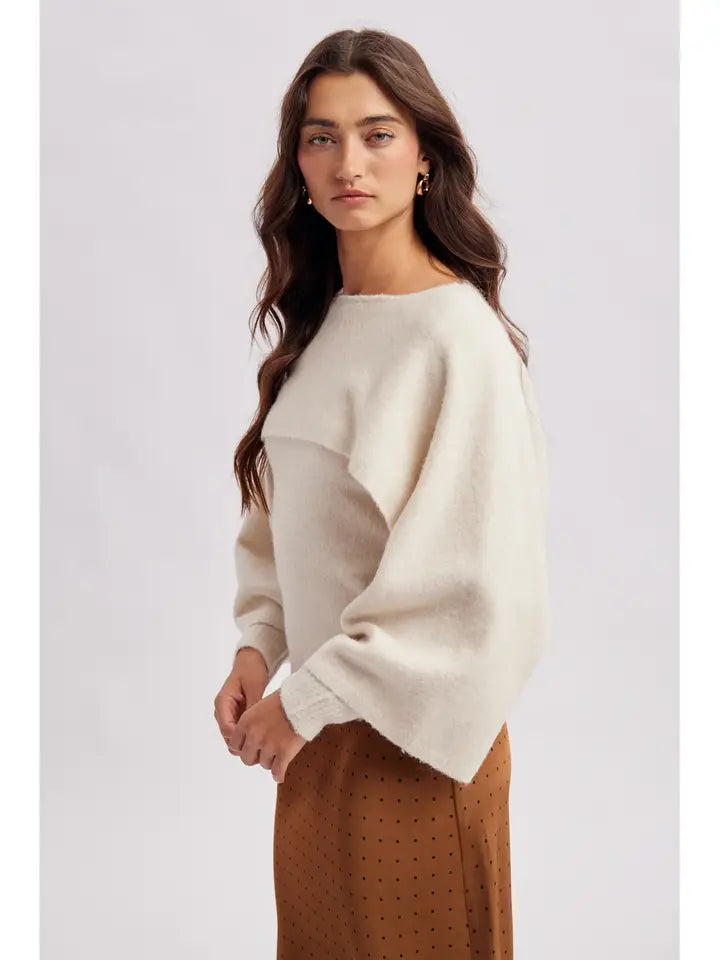Layered Cape Sweater Top- Ivory