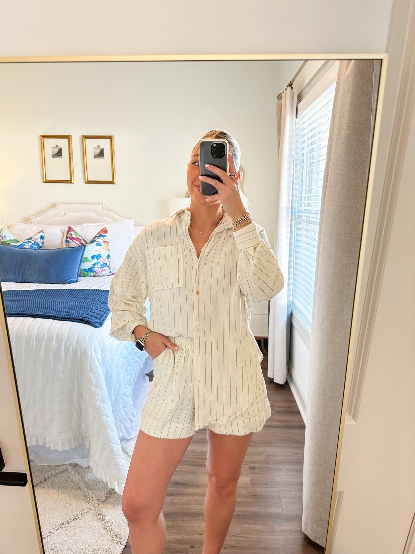 Kiera Stripe Set- Linen/Black