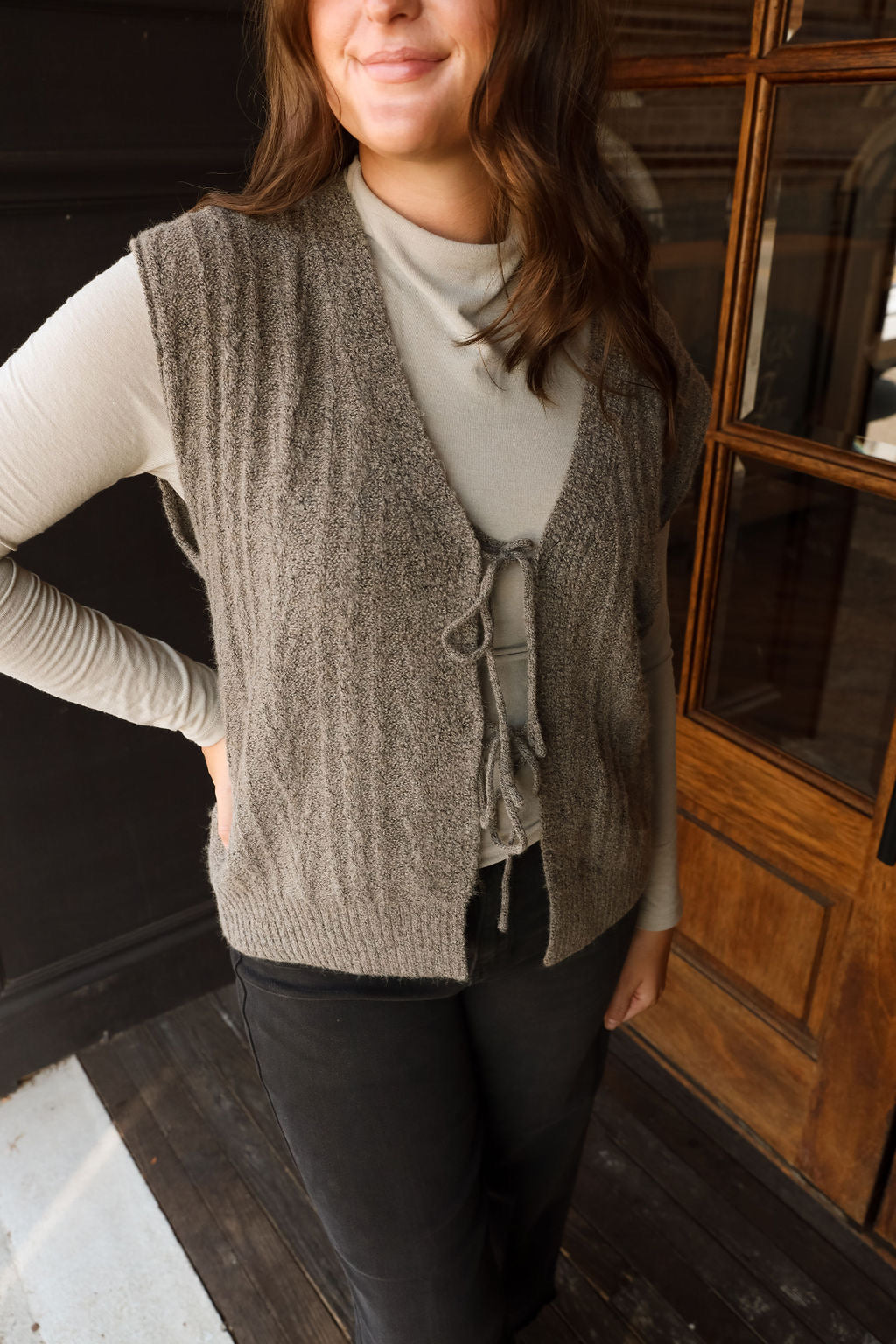 Cable Knit Vest- Dark Greige