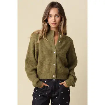 Mila Balloon Sleeve Cardigan- Olive