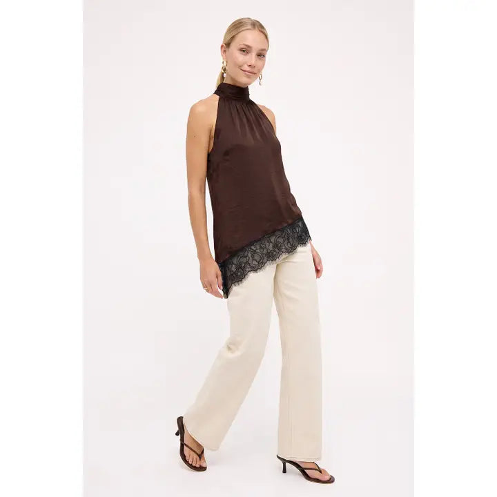Rosemary Lace Hem Top- Chocolate
