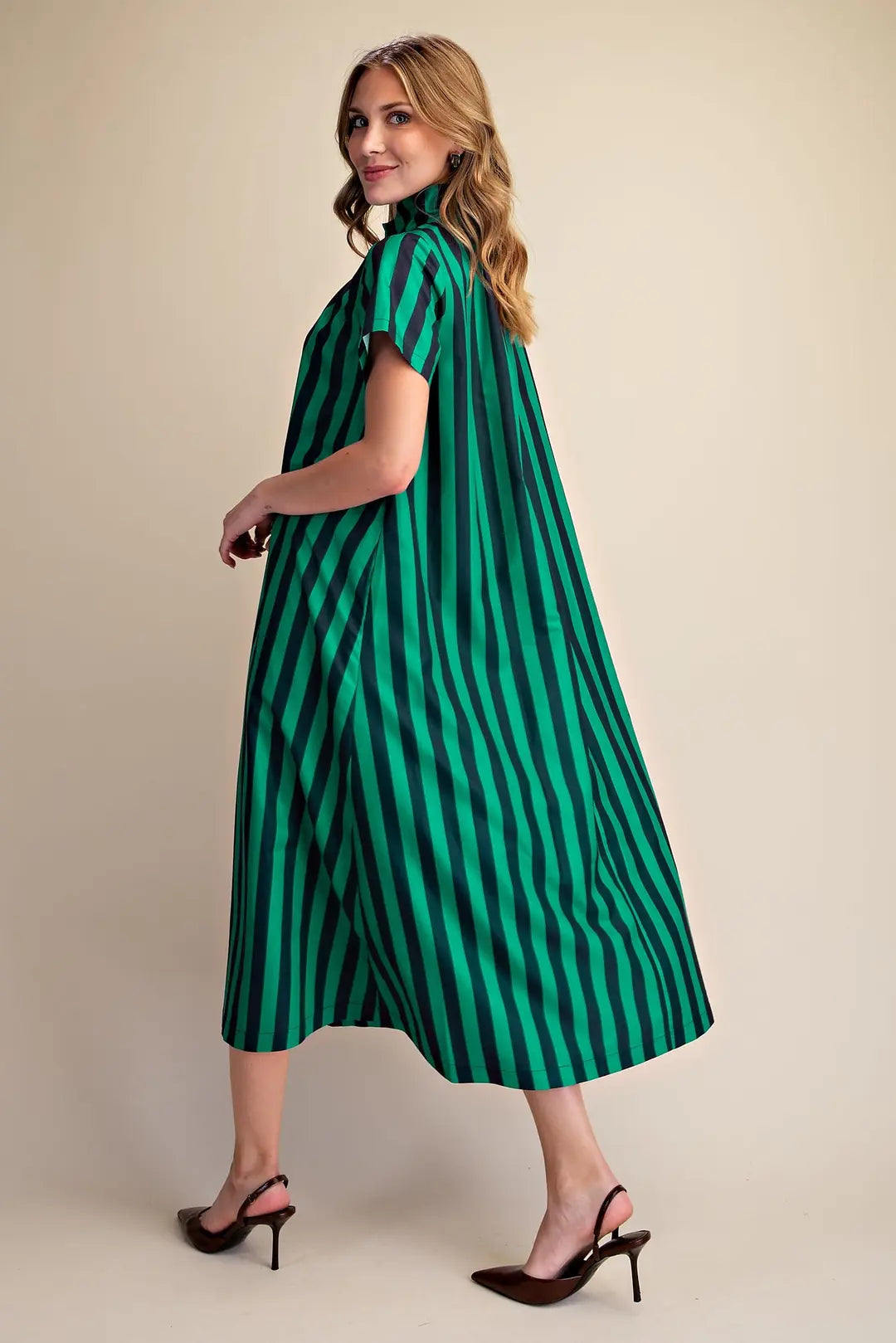 Frankie Stripe Midi Dress- Navy