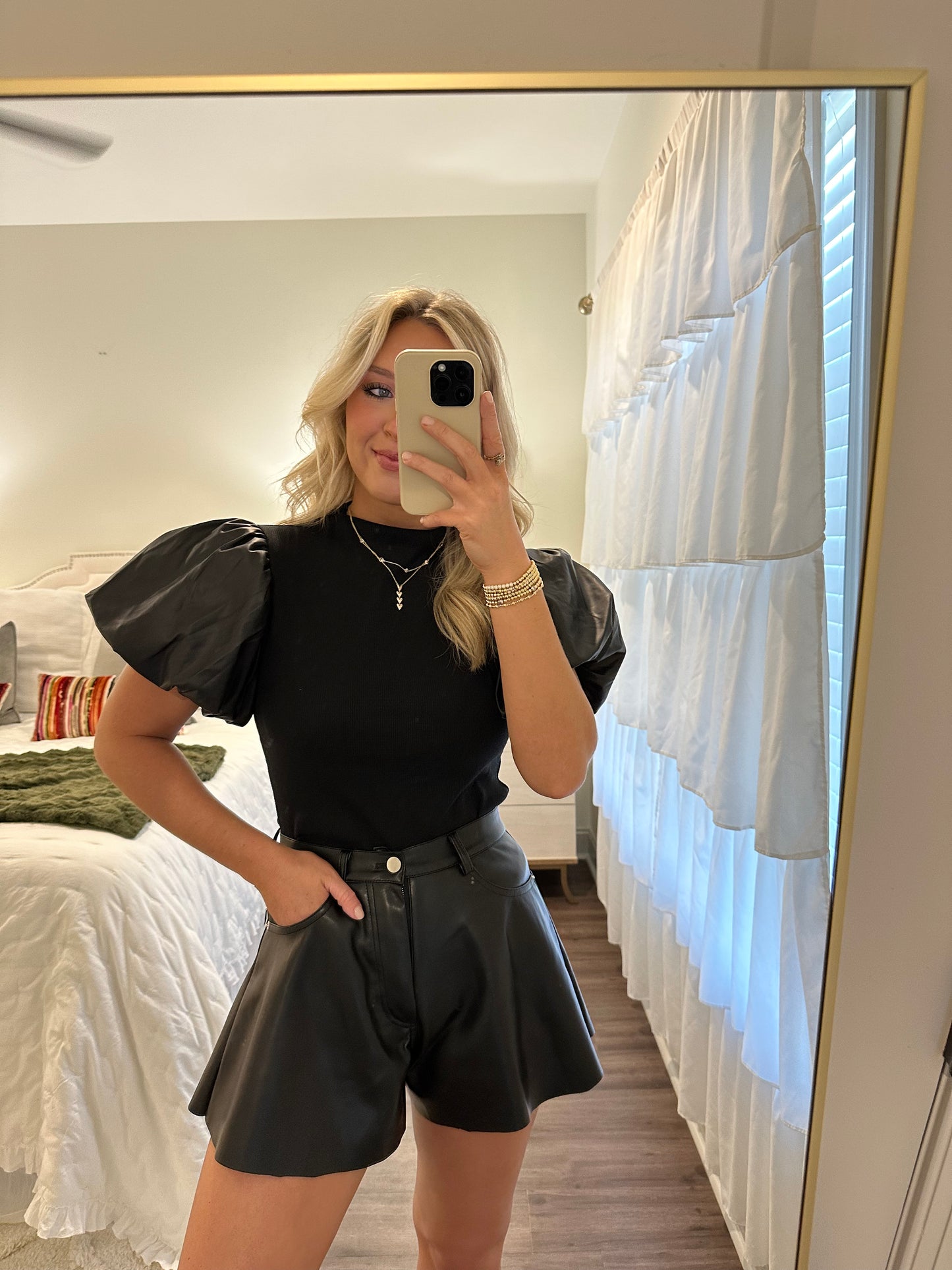 Leather Sleeve Top- Black