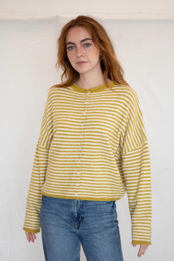 Piper Cardigan- Mini Stripe Dijon Yellow