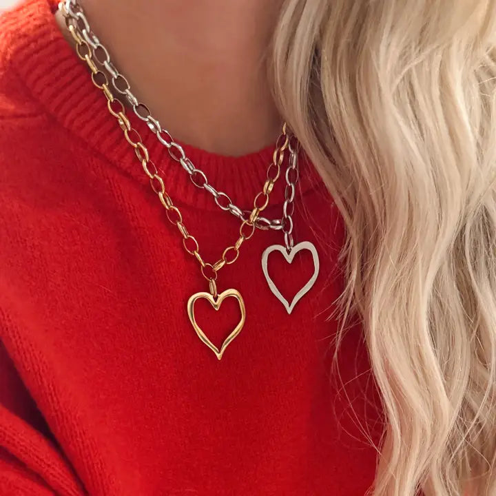 Large Open Heart Necklace- Gold