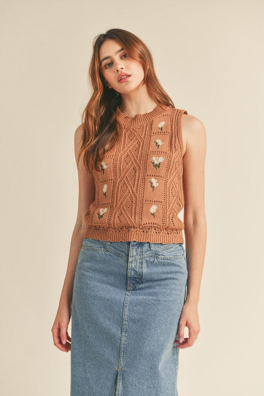 Floral Embroidery Sweater Vest