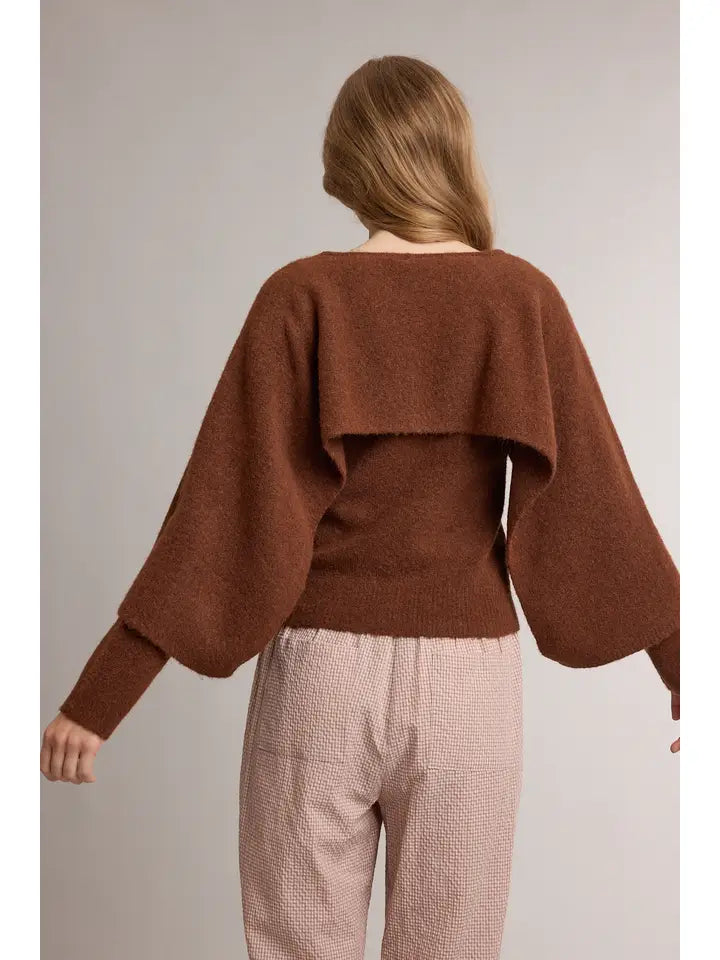 Layered Cape Sweater Top- Chocolate