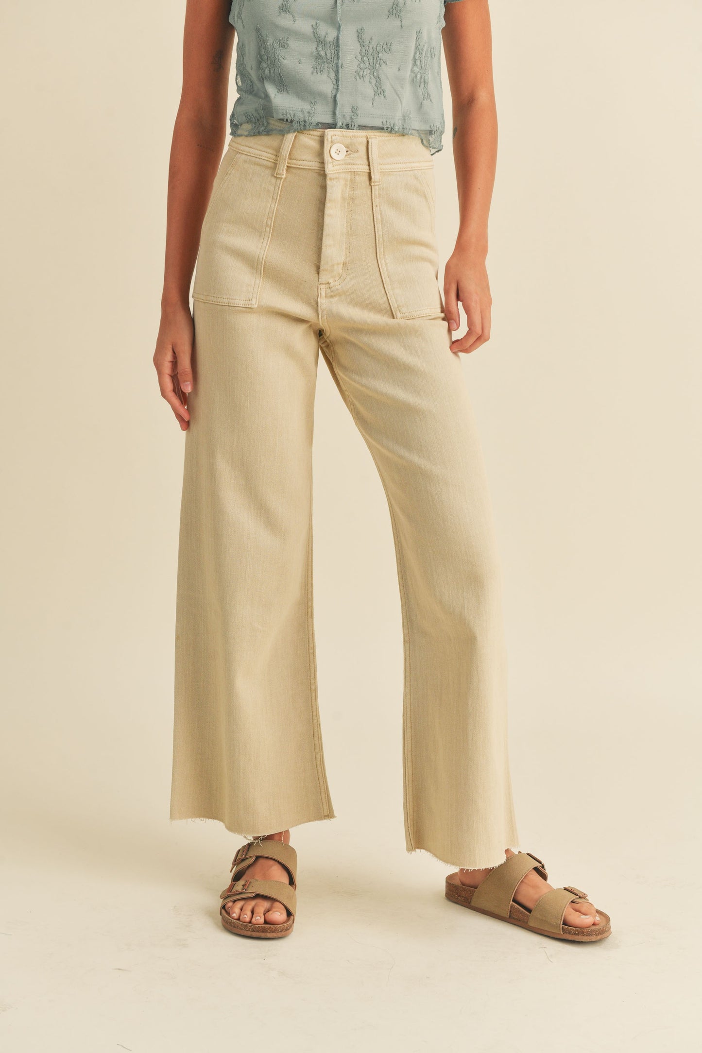 Beige Wash Denim Pants