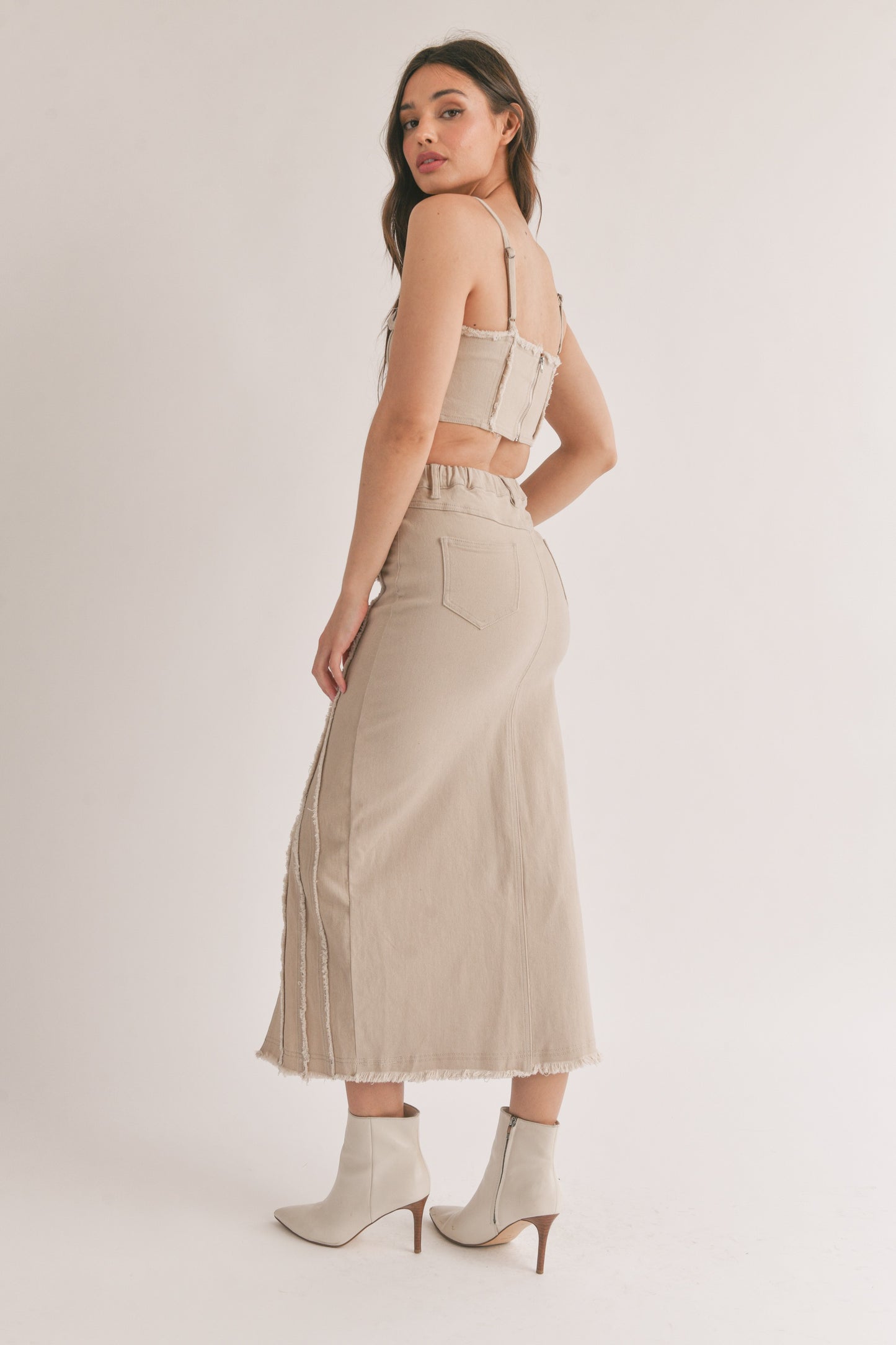 Distressed Midi Skirt Set