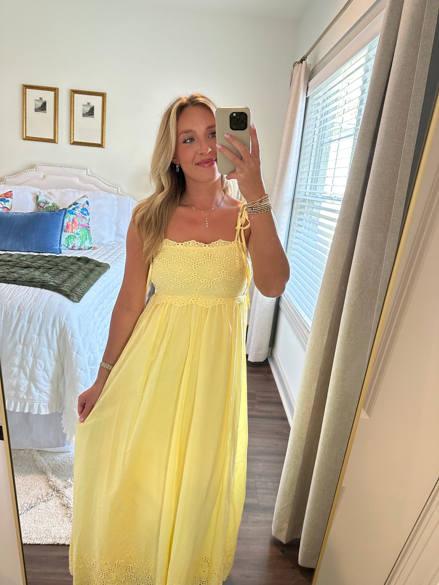 Eyelet Lace Midi- Yellow