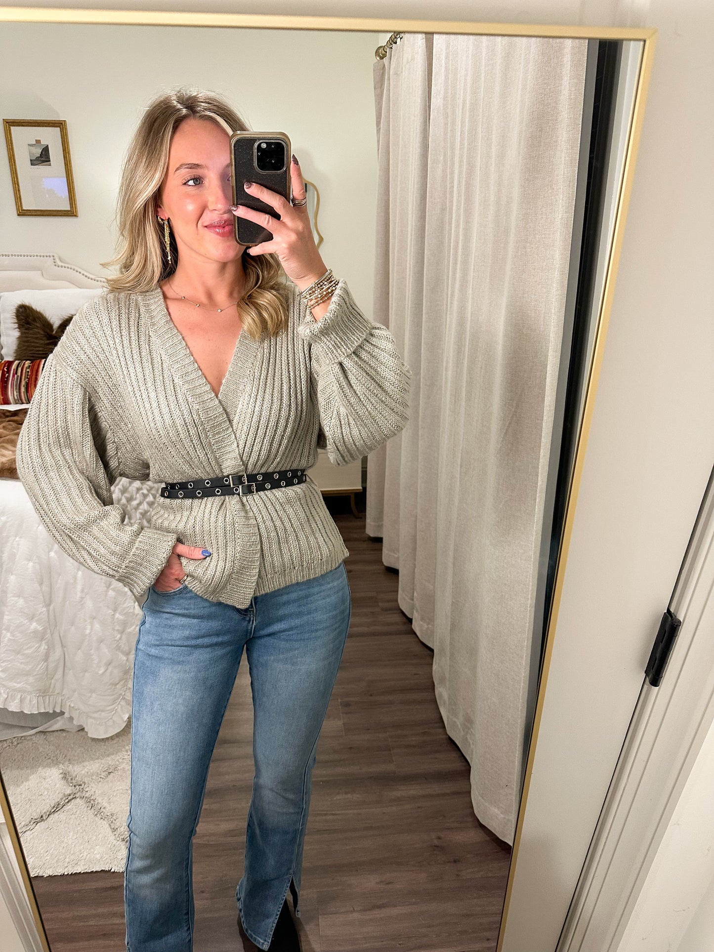City Stroll Cardigan with Belt- Warm Grey