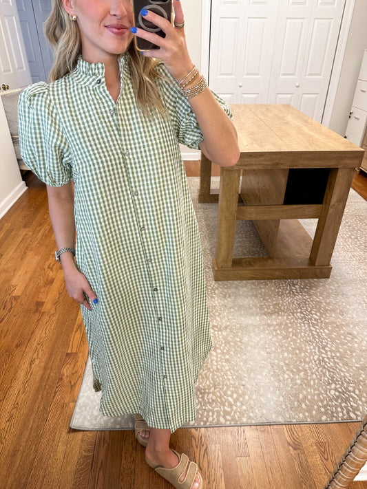 Gingham Midi Dress- Sage