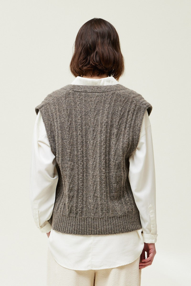 Cable Knit Vest- Dark Greige