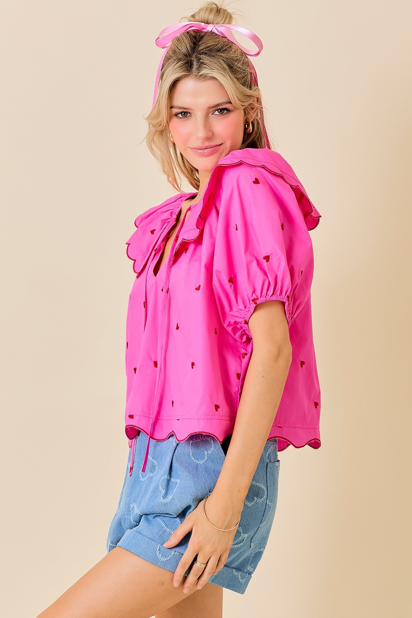 Stitch of Love Top- Hot Pink