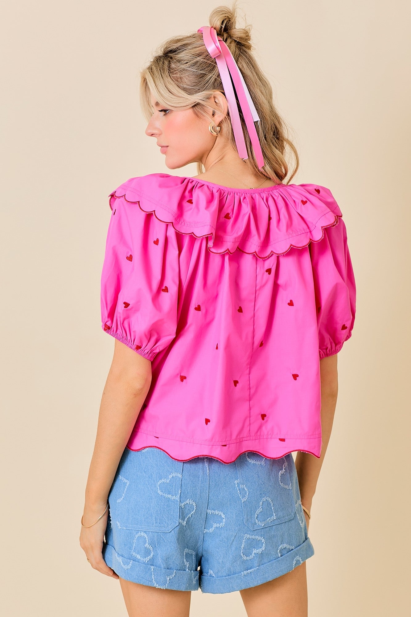 Stitch of Love Top- Hot Pink