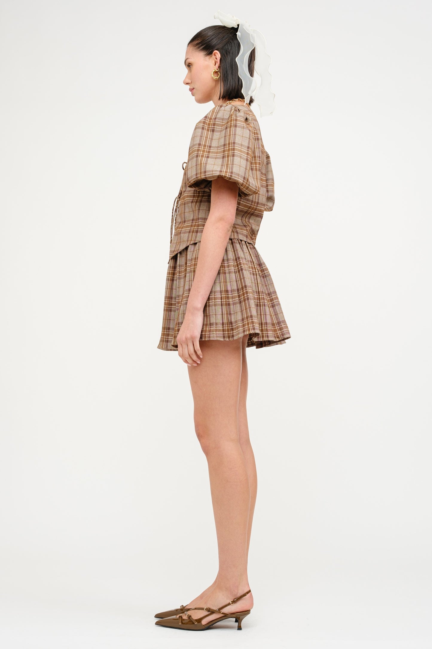 Carmin Plaid Blouse- Camel