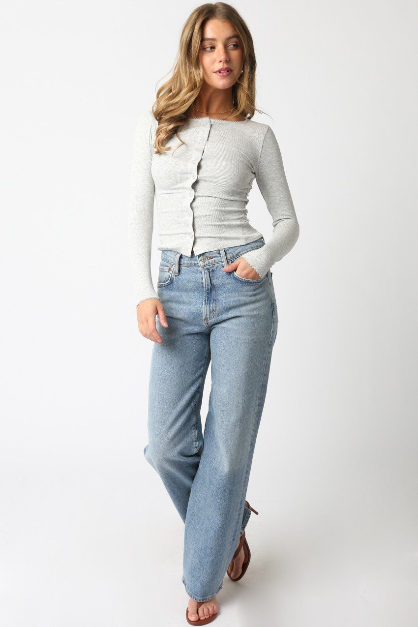 Rowan Button Top- Light Grey