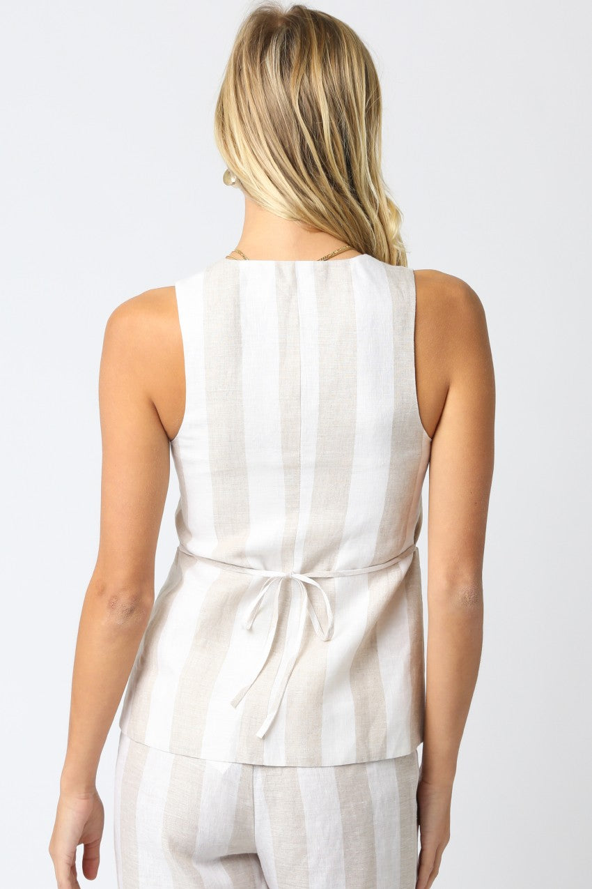 Alise Stripe Top- White/Khaki