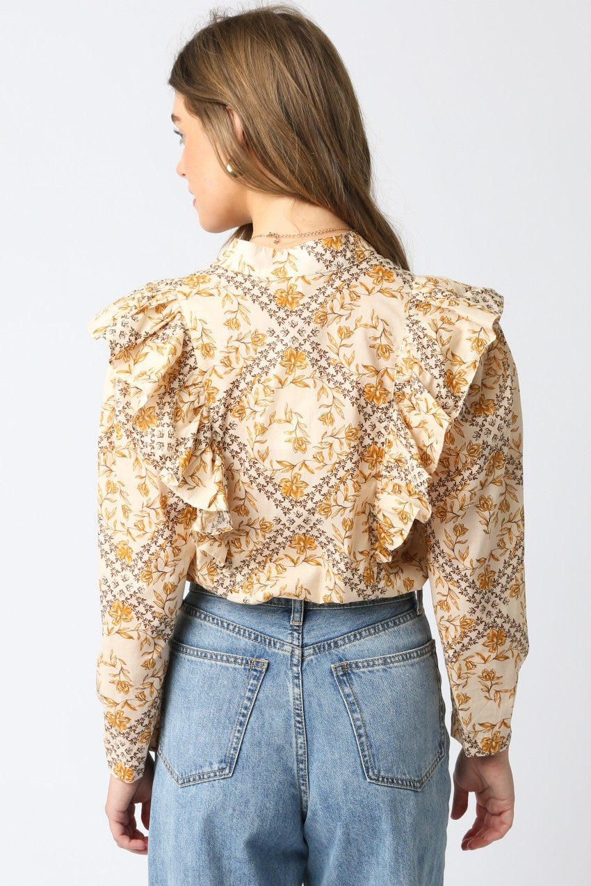 Belle Ruffled Shirt- Natural/Multi