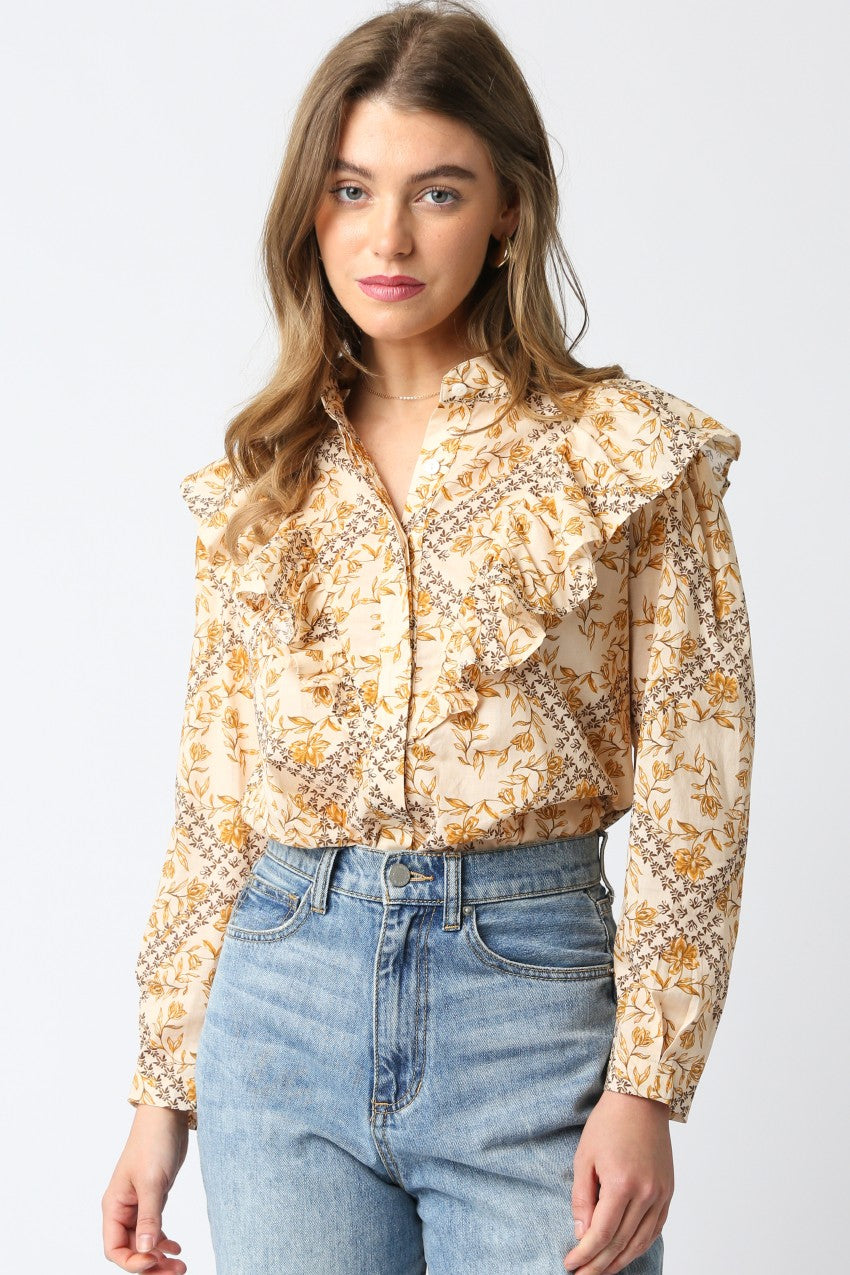 Belle Ruffled Shirt- Natural/Multi