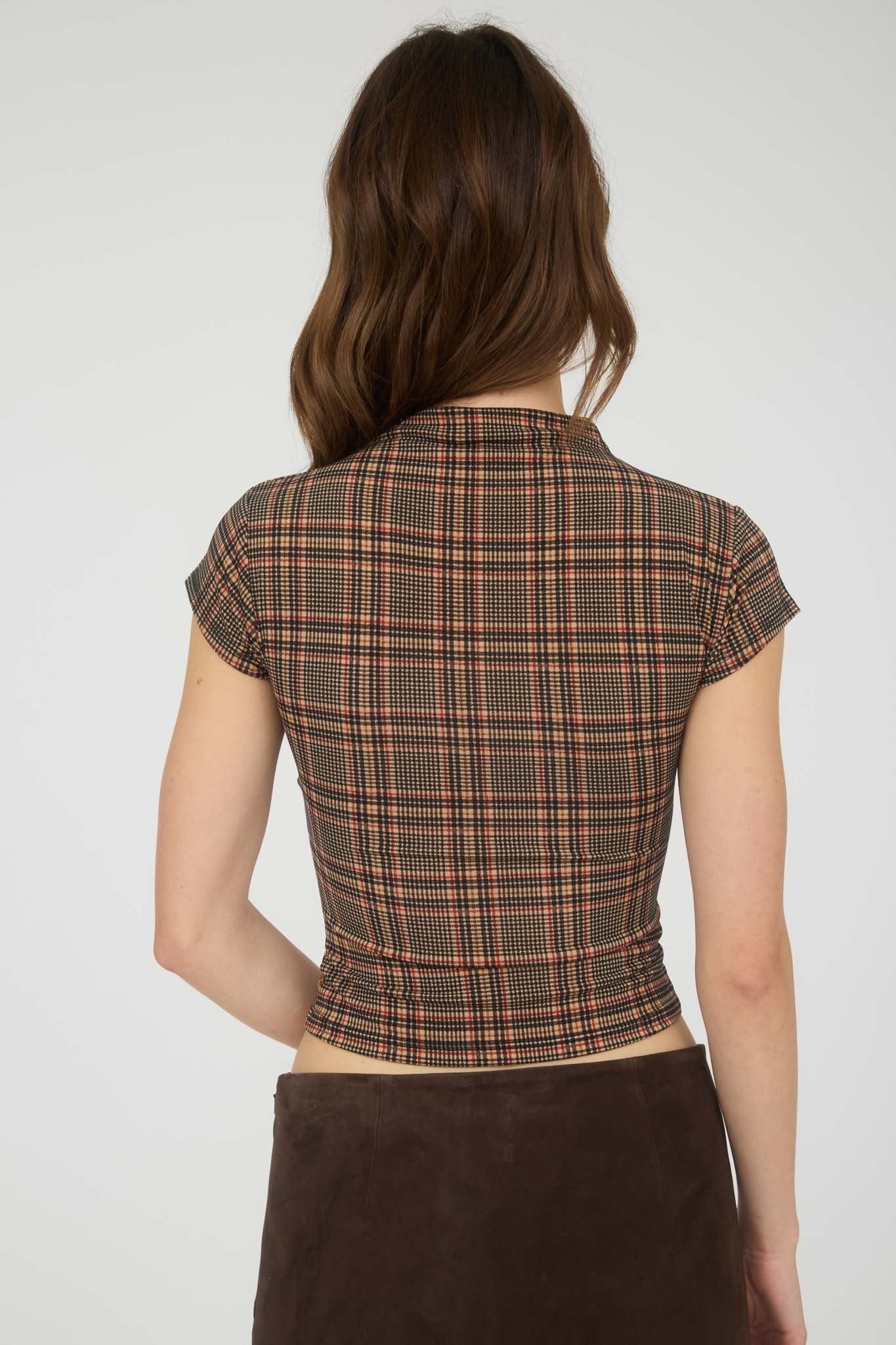 Greer Plaid Top- Camel Multi