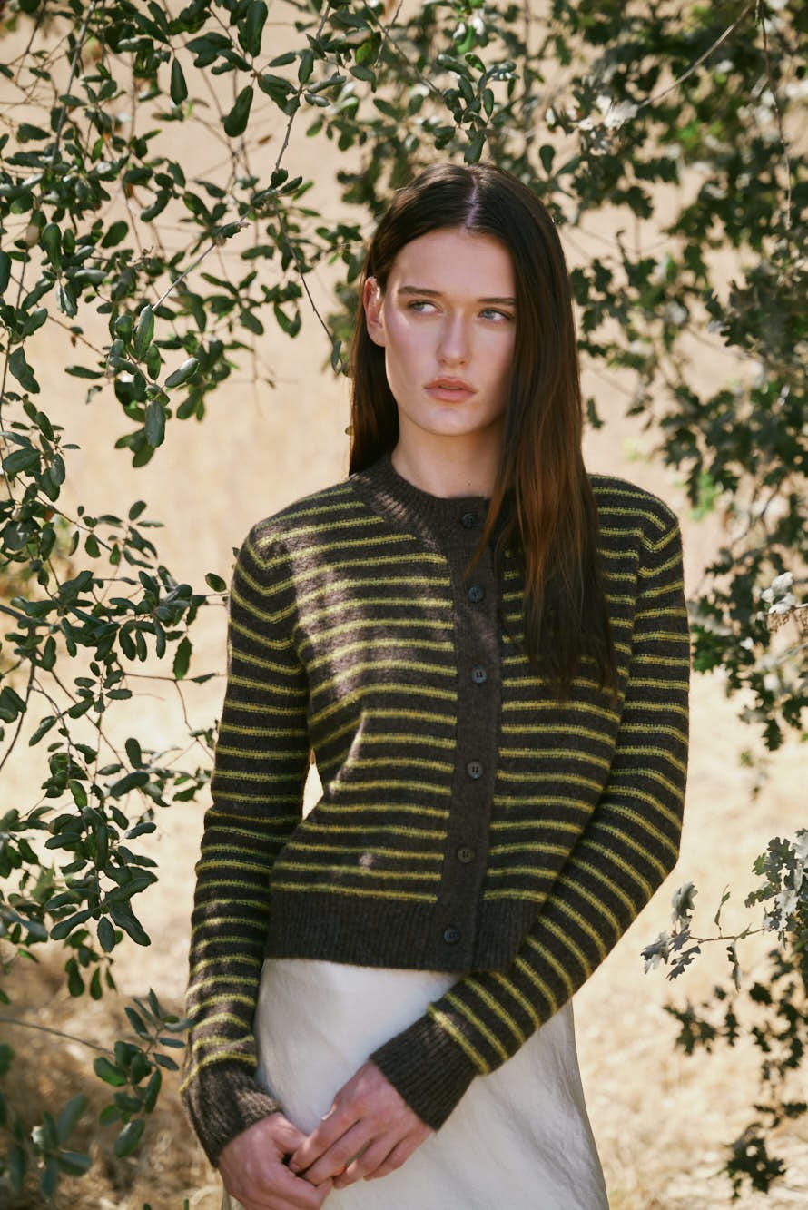 Celine Stripe Cardigan- Chestnut