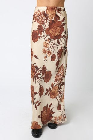 Aliza Floral Maxi Skirt- Cream/Brown