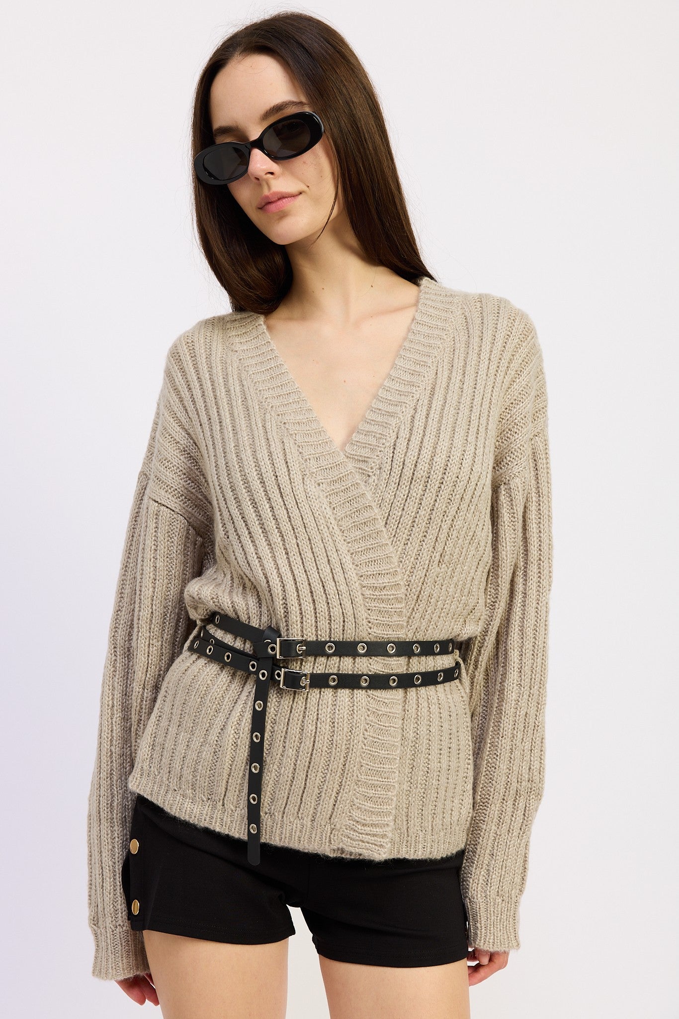 City Stroll Cardigan with Belt- Warm Grey
