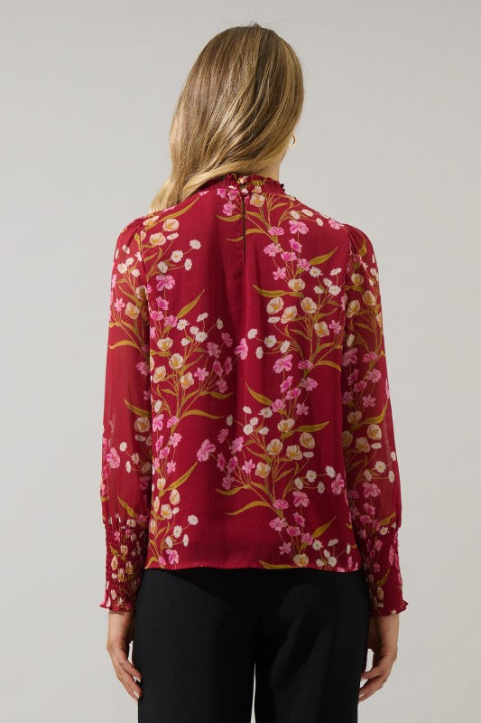 Ginnie Floral Top- Burgundy
