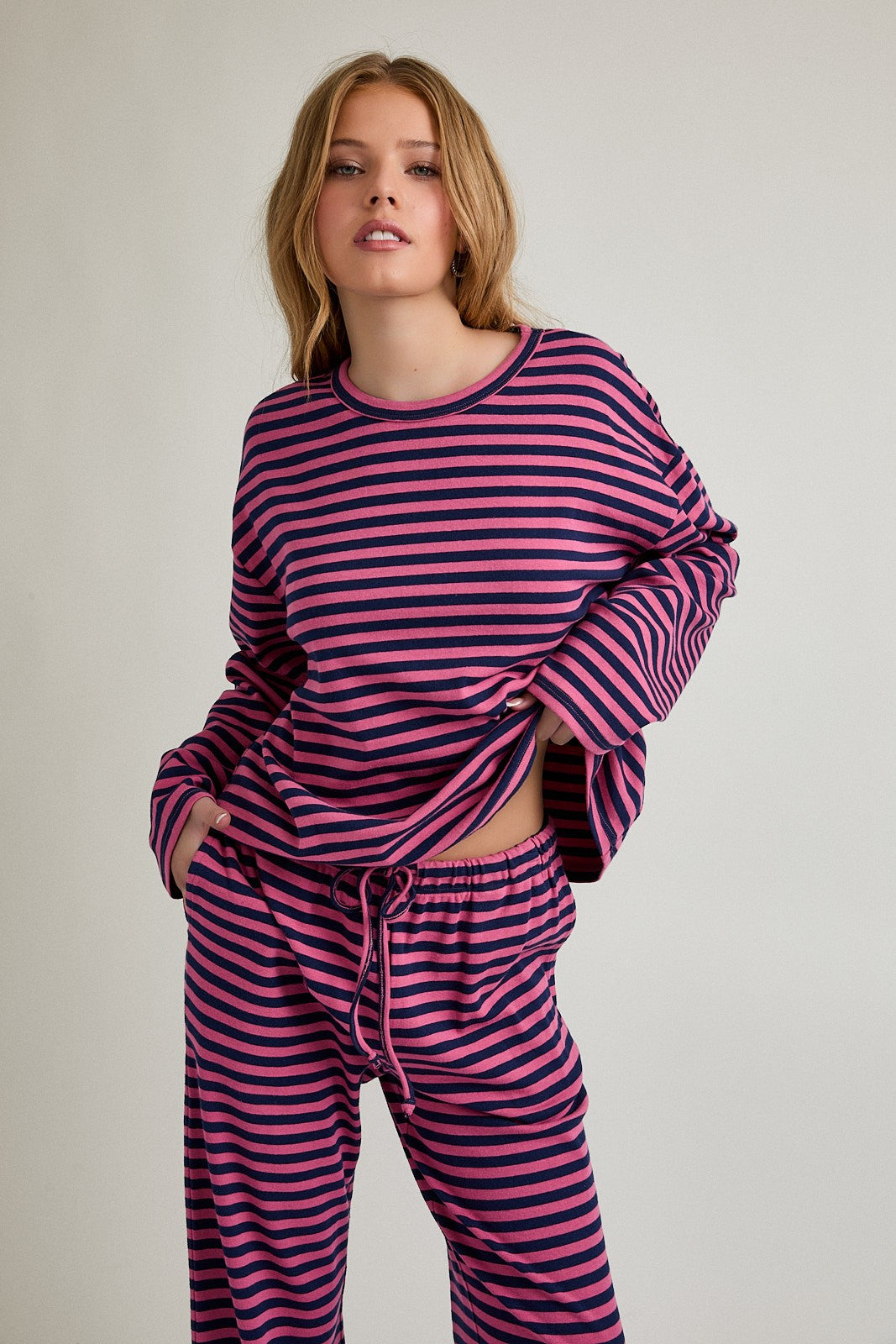 Ferris Stripe Set- Navy/Pink