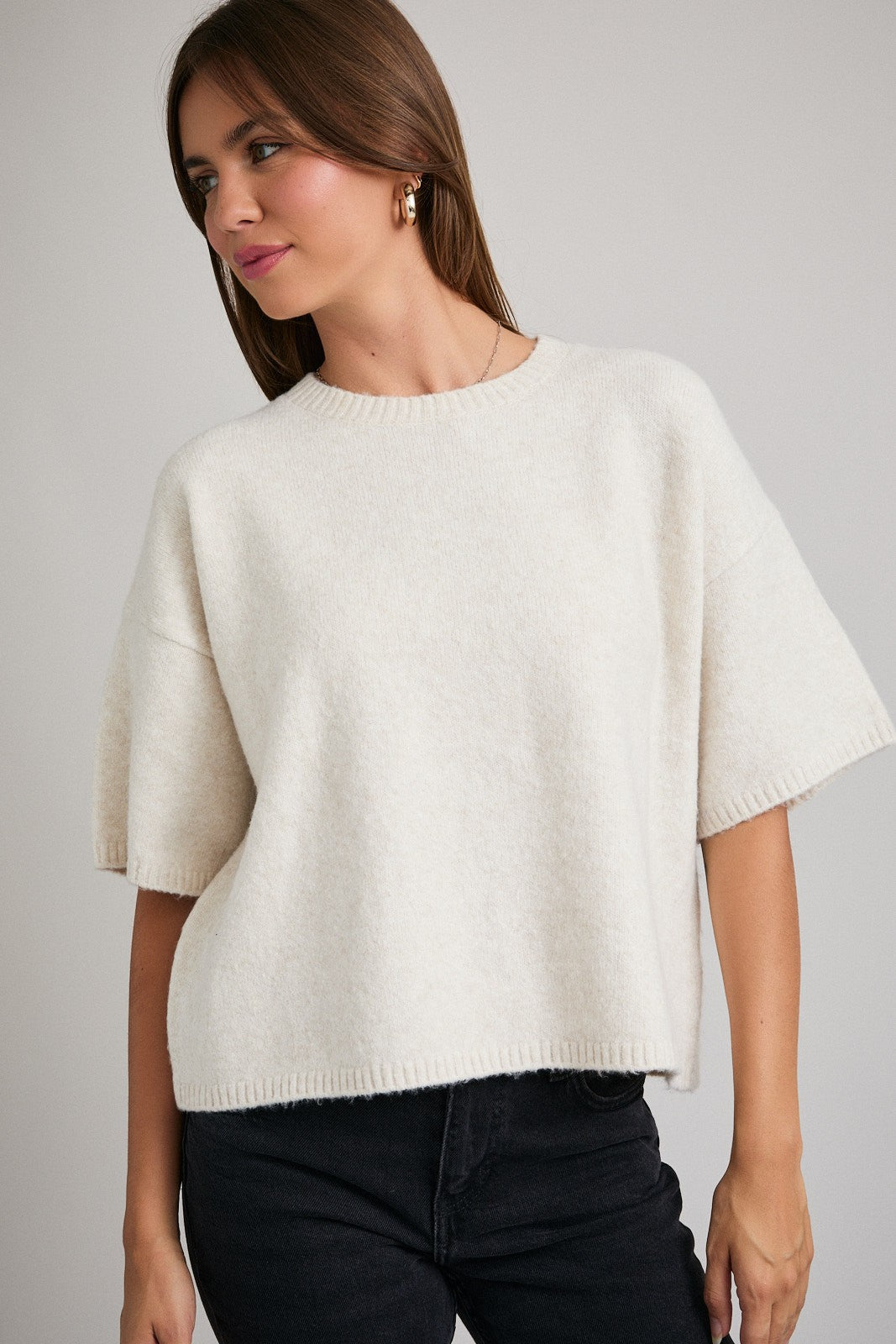 Boxy Sweater Top- Cream