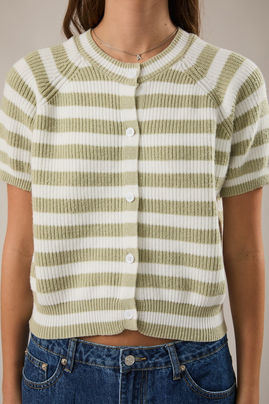 Arya Stripe Sweater- Sage/White