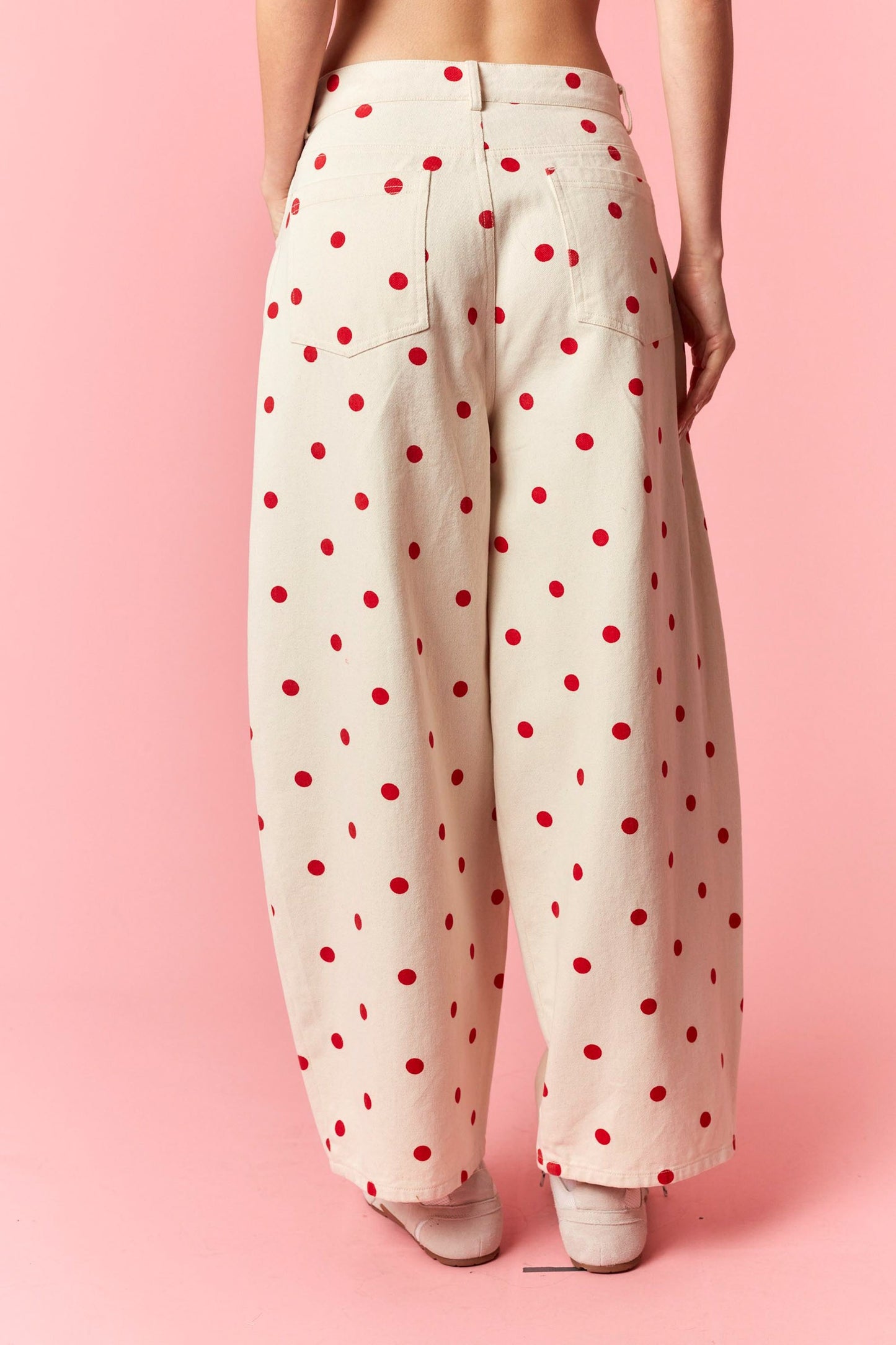 Polka Dot Denim Pants- Red