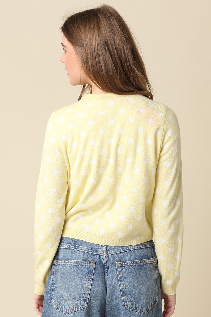 Callie Polka Dot Cropped Cardigan- Butter/White