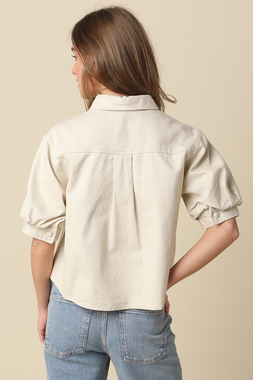 Kaia Puff-sleeve Cropped Shirt- Natural