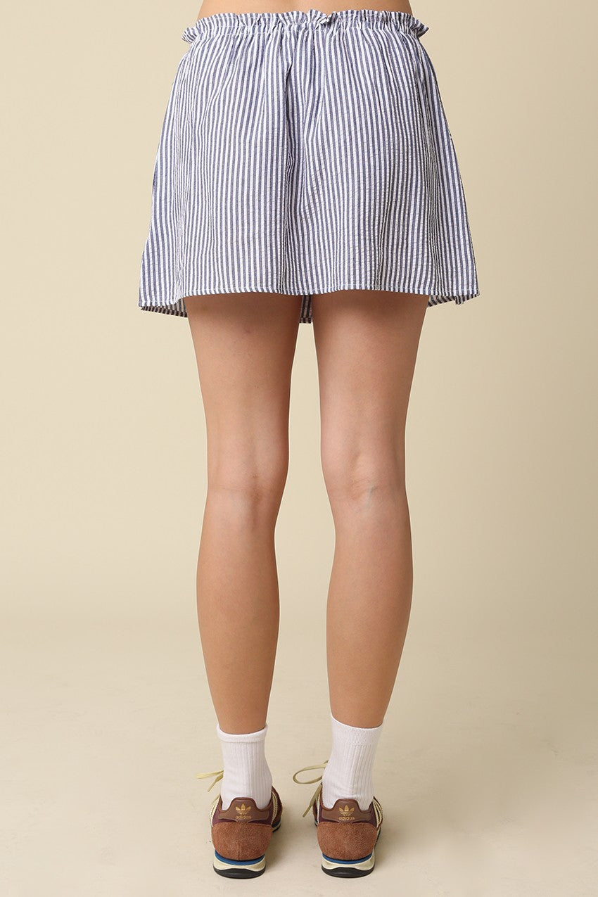 Effie Stripe Front-tie Mini Skirt- Navy/White