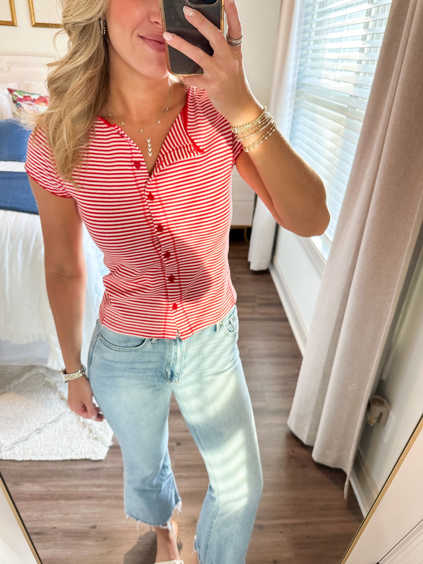 Tahni Stripe Top- Red/White