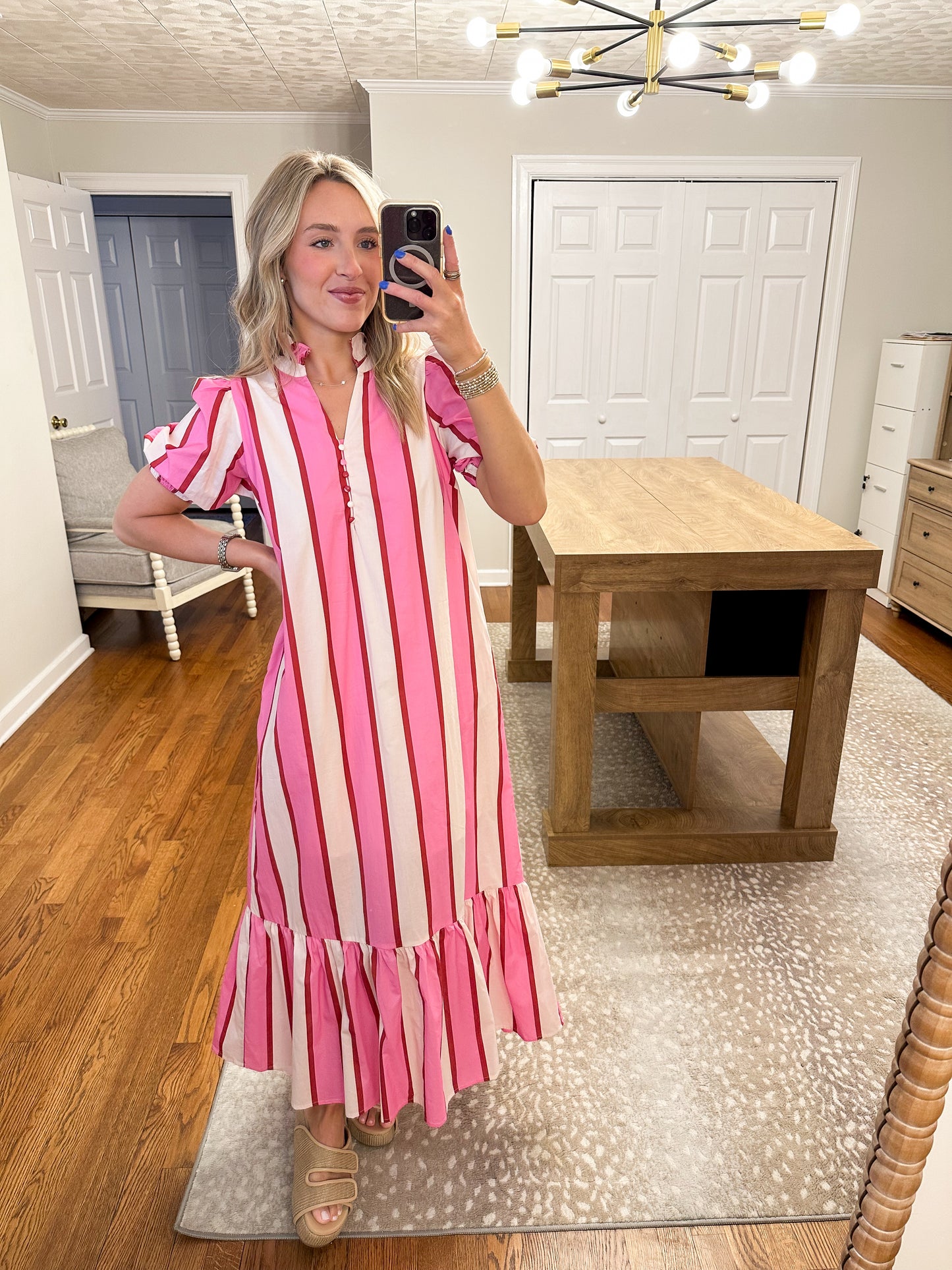 Harper Stripe Midi Dress- Cream/Pink