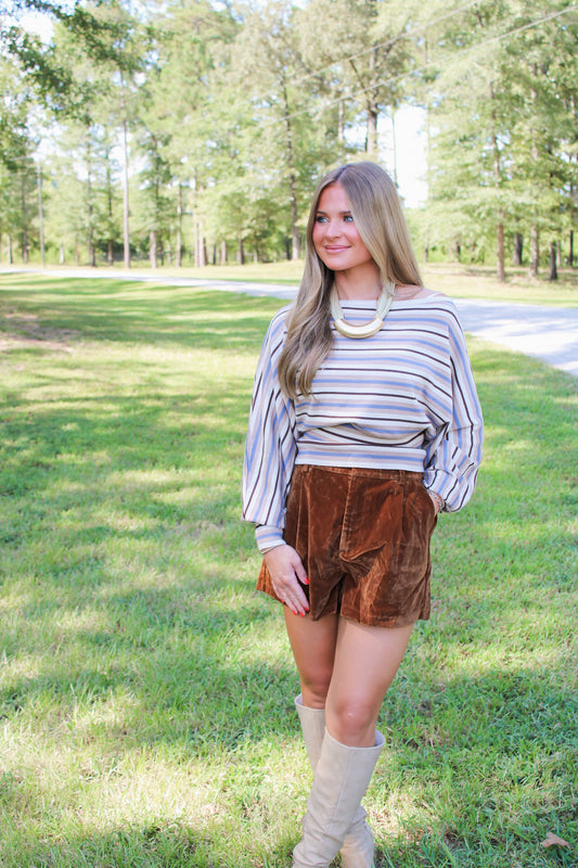 Shaylie Boatneck Top- Brown