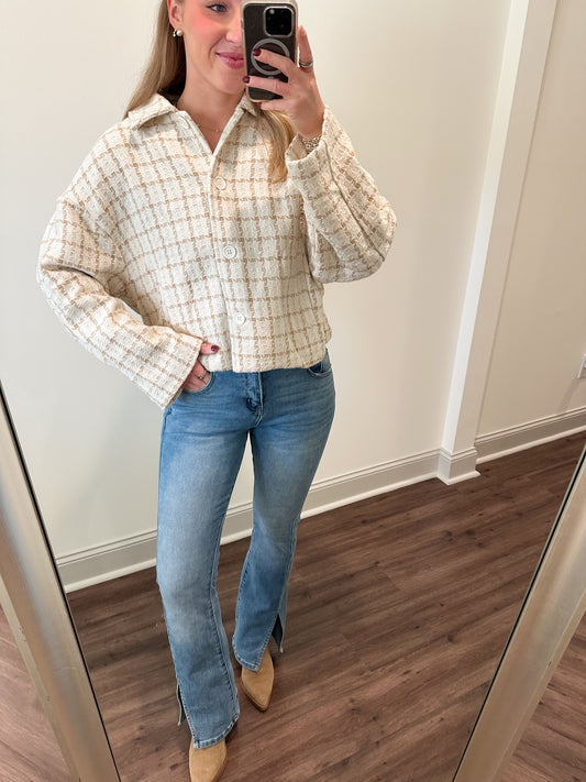 Tweed Plaid Jacket- Cream
