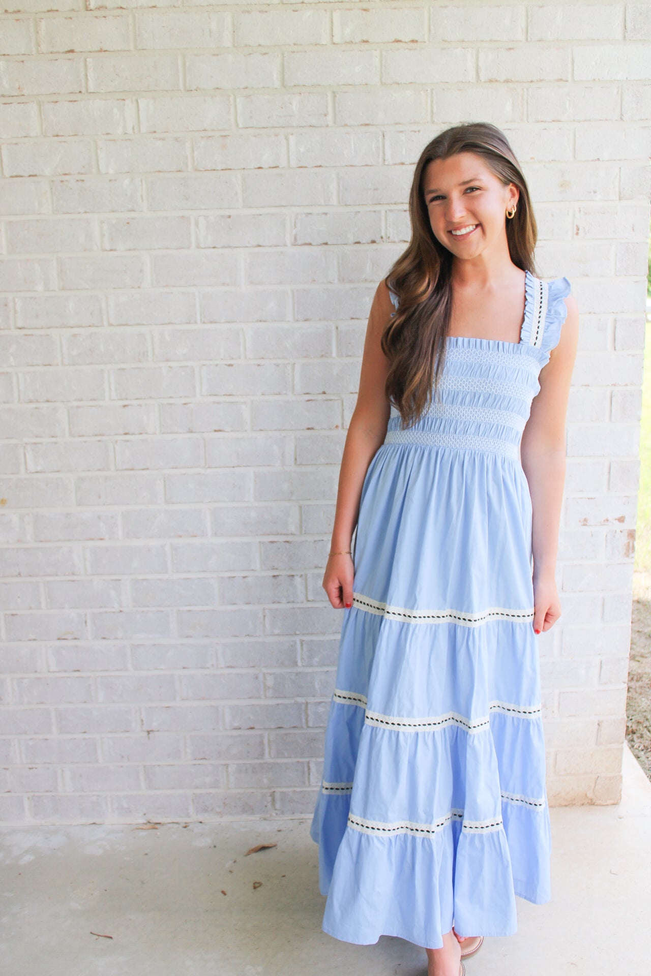 Shoulder Tie Smocked Maxi- Light Blue Large Shoulder Tie Smocked Maxi- Light Blue Large