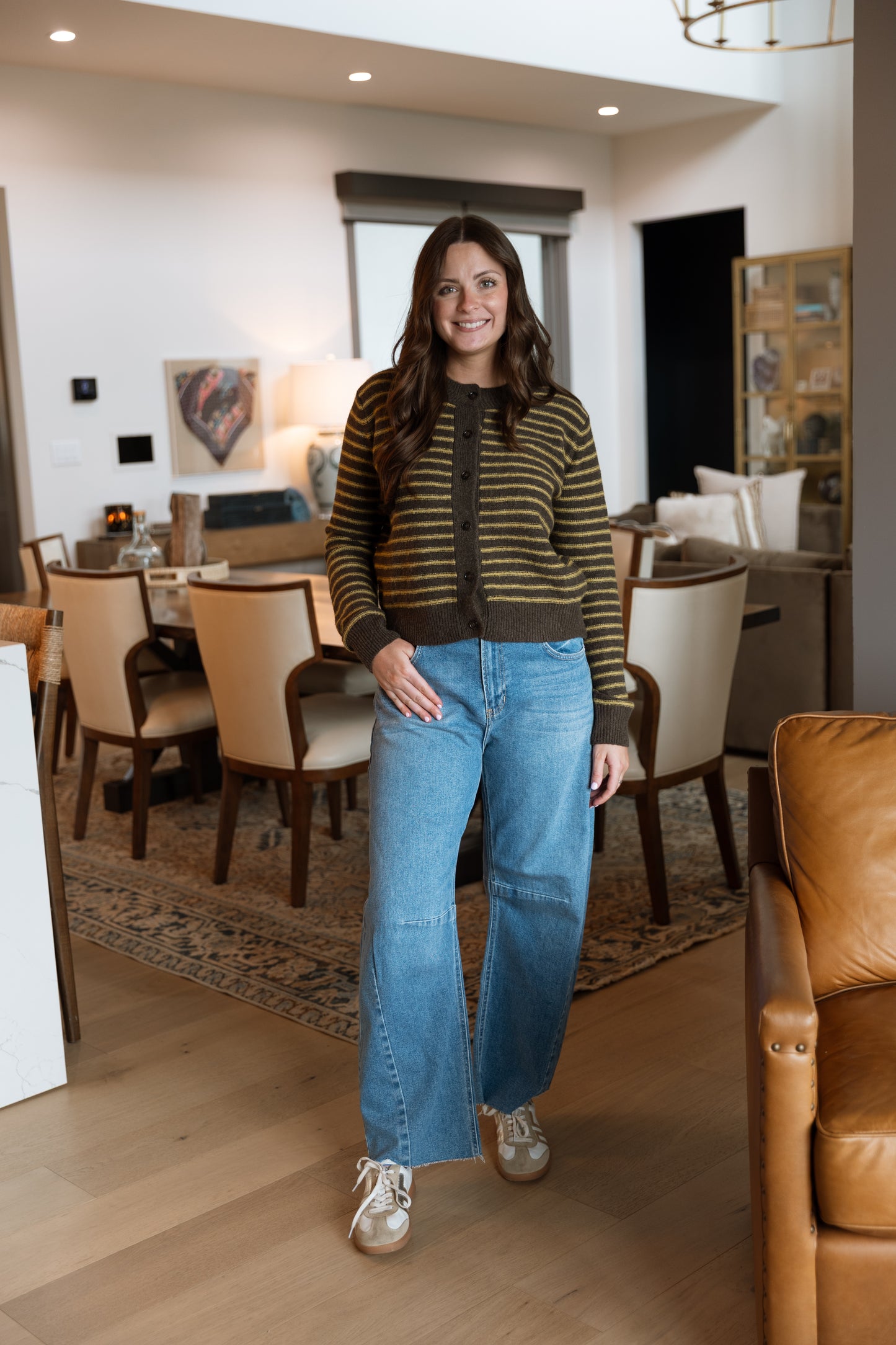 Celine Stripe Cardigan- Chestnut