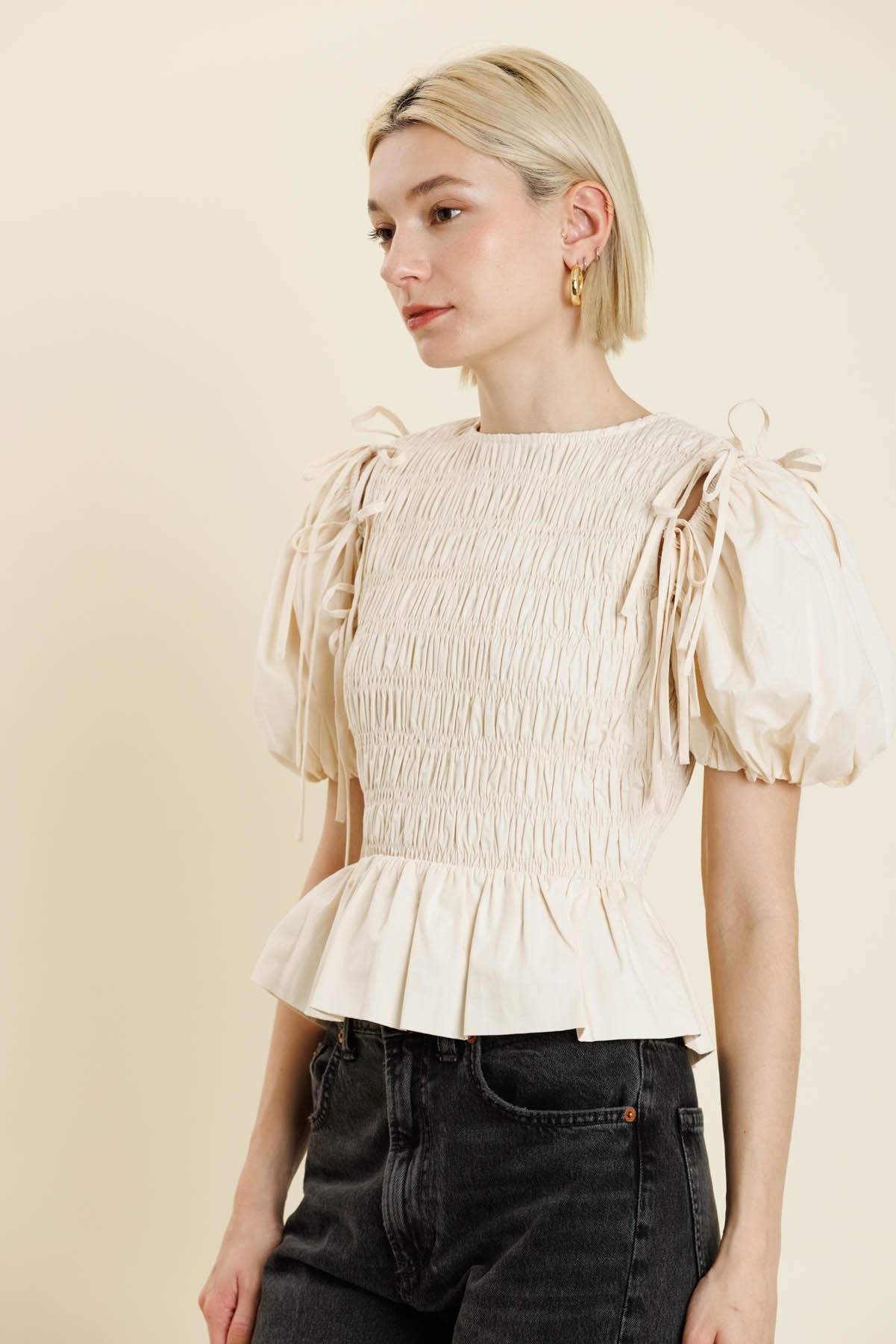 Millie Detachable Sleeve Top- Eggshell