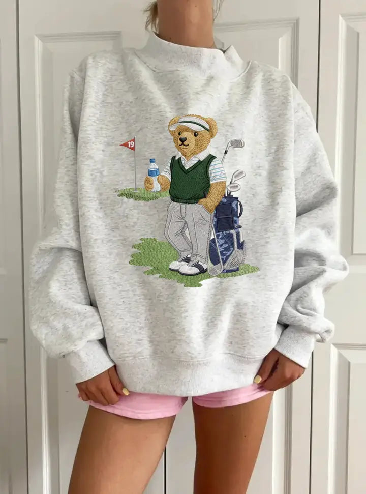 Pre-Order: Teddy Bear Golf Embroidered Mockneck Sweatshirt