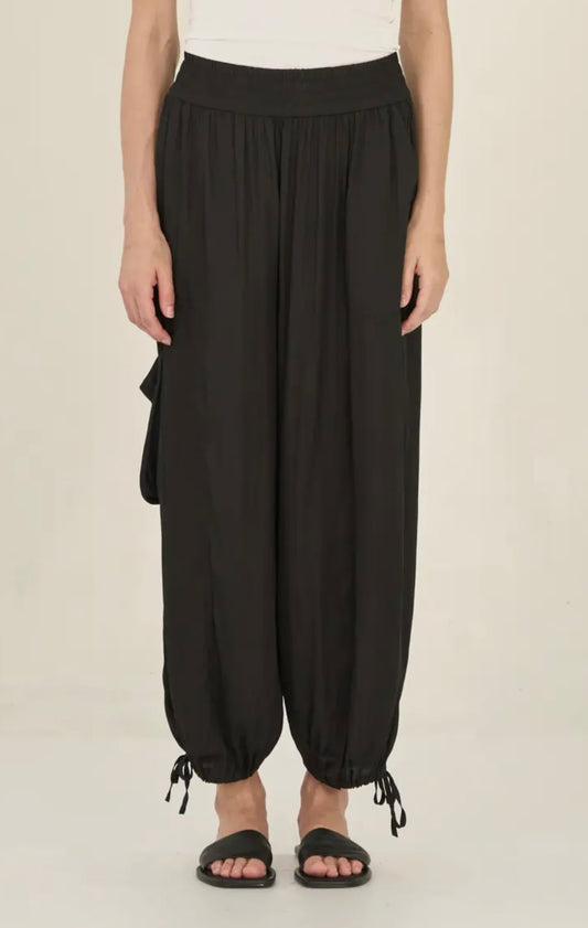 Satin Cargo Pant- Black