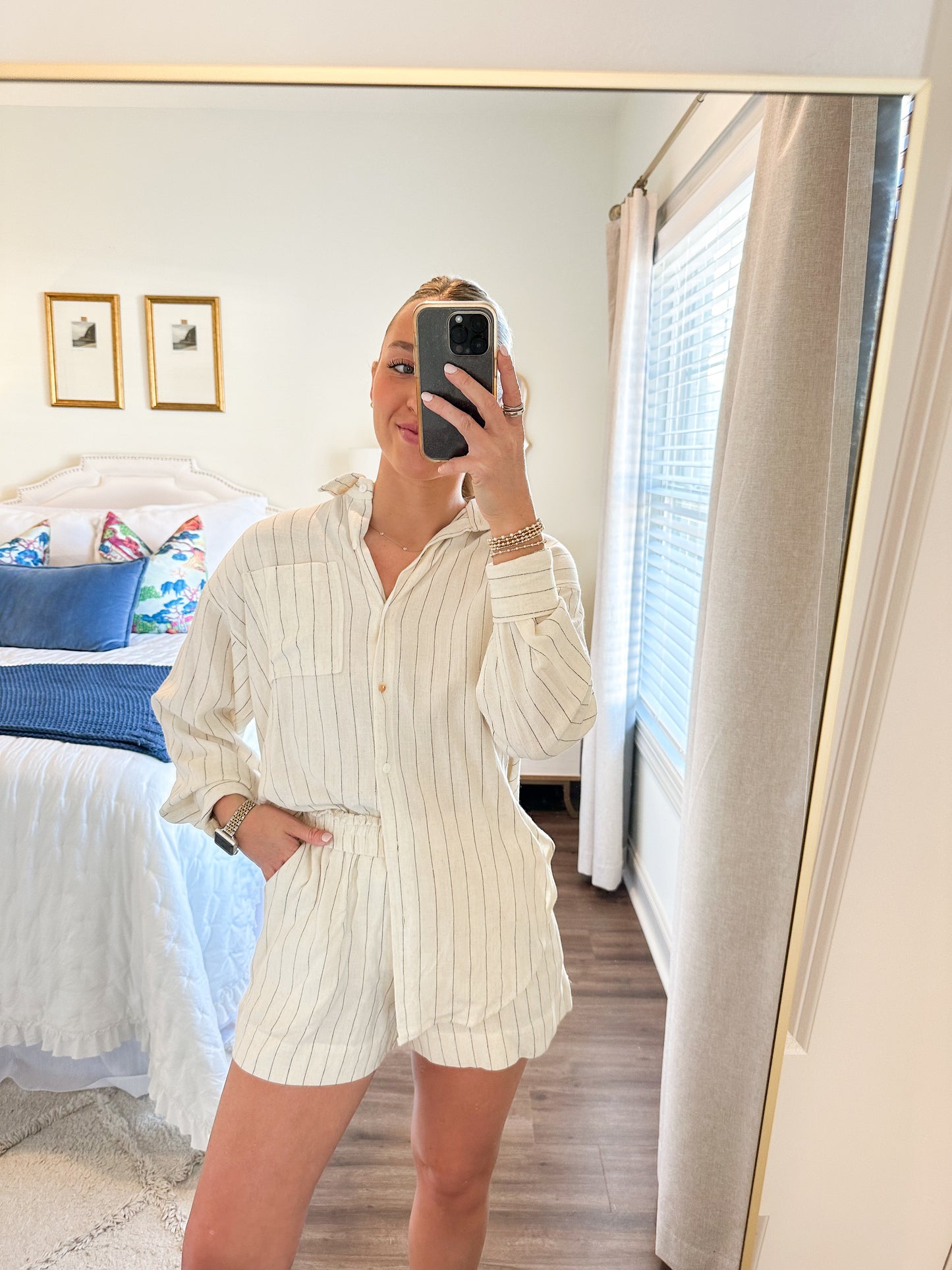 Kiera Stripe Set- Linen/Black