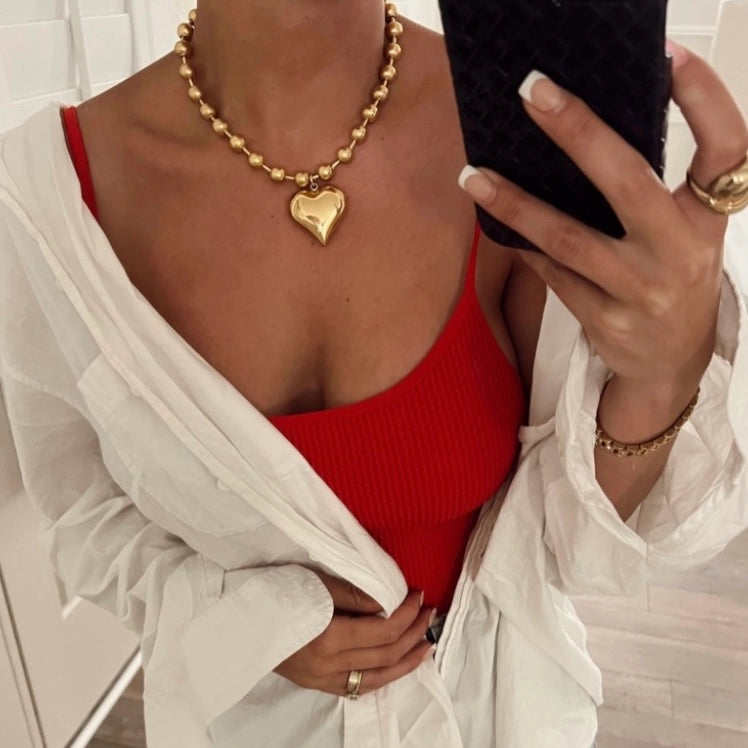 Chunky Heart Necklace- Gold
